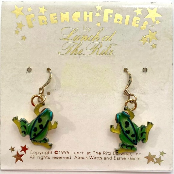 Lunch At The Ritz 1999 Froggy Fries frog earrings 🆕 on tag - Picture 3 of 5